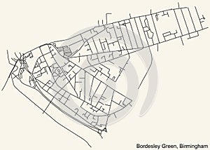 Street roads map of the Bordesley Green neighborhood of Birmingham, United Kingdom