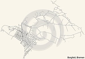 Street roads map of the Borgfeld subdistrict of Bremen, Germany