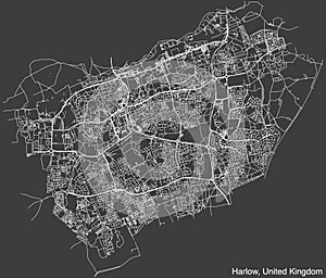 Street roads map of the British town of HARLOW, ENGLAND