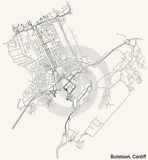 Street roads map of the Butetown electoral ward of Cardiff, United Kingdom