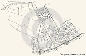Street roads map of the Campanar district of Valencia, Spain