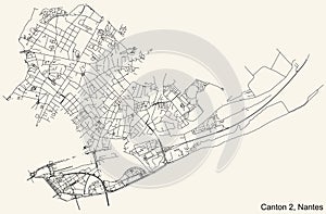 Street roads map of the Canton-2 of Nantes, France