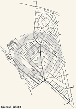 Street roads map of the Cathays electoral ward of Cardiff, United Kingdom