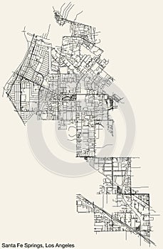 Street roads map of the CITY OF SANTA FE SPRINGS, LOS ANGELES CITY COUNCIL