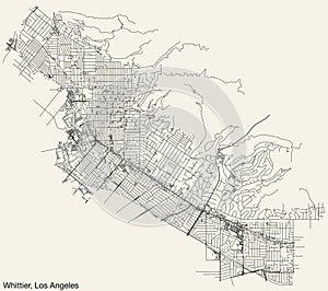 Street roads map of the CITY OF WHITTIER, LOS ANGELES CITY COUNCIL
