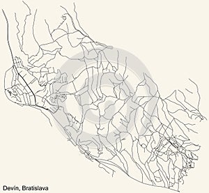 Street roads map of the DevÃ­n borough of Bratislava, Slovakia