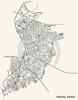 Street roads map of the district BeÅŸiktaÅŸ of Istanbul, Turkey