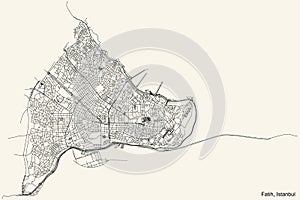 Street roads map of the district Fatih of Istanbul, Turkey
