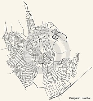 Street roads map of the district GÃ¼ngÃ¶ren of Istanbul, Turkey