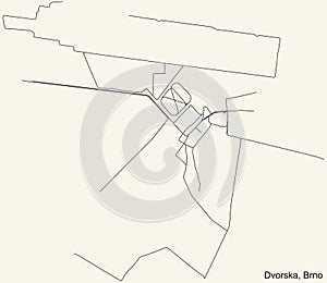 Street roads map of the Dvorska cadastral area of Brno, Czech Republic