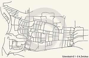 Street roads map of the ECKERSBACH E1-E4 DISTRICT, ZWICKAU