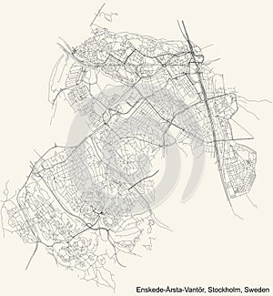 Street roads map of the Enskede-Ã…rsta-VantÃ¶r district of Stockholm, Sweden