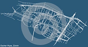 Street roads map of the Escher Wyss Quarter of Zurich, Switzerland