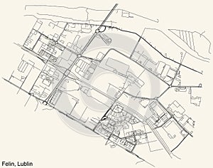 Street roads map of the Felin district of Lublin, Poland