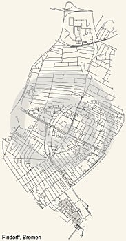 Street roads map of the Findorff subdistrict of Bremen, Germany