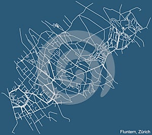 Street roads map of the Fluntern Quarter of Zurich, Switzerland