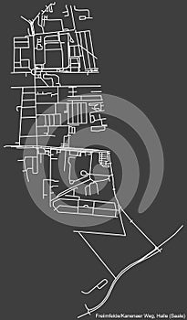 Street roads map of the FREIIMFELDE KANENAER WEG DISTRICT, HALLE SAALE