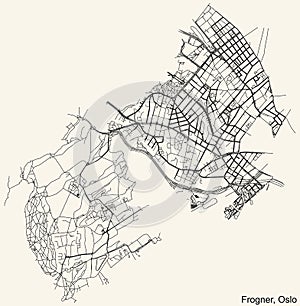 Street roads map of the Frogner Borough of Oslo, Norway