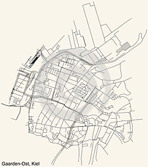 Street roads map of the GAARDEN-OST DISTRICT, KIEL