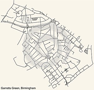 Street roads map of the Garretts Green neighborhood of Birmingham, United Kingdom