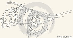 Street roads map of the Gorbitz-Ost quarter of Dresden, Germany