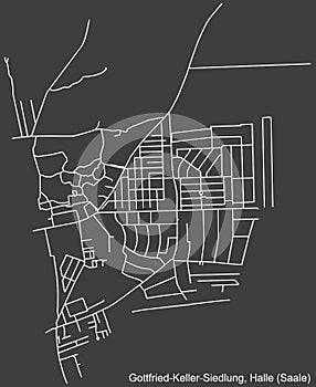 Street roads map of the GOTTFRIED-KELLER-SIEDLUNG DISTRICT, HALLE SAALE