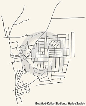 Street roads map of the GOTTFRIED-KELLER-SIEDLUNG DISTRICT, HALLE SAALE