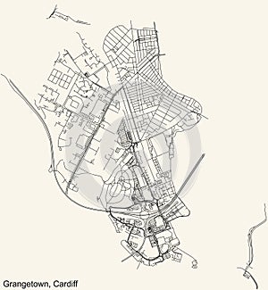 Street roads map of the Grangetown electoral ward of Cardiff, United Kingdom