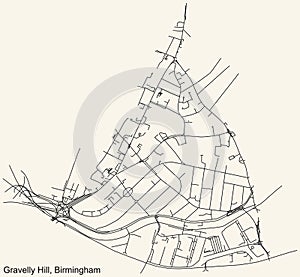 Street roads map of the Gravelly Hill neighborhood of Birmingham, United Kingdom