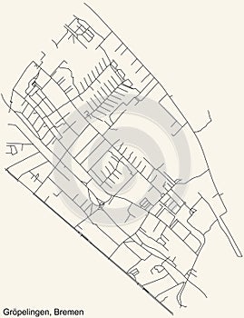 Street roads map of the GrÃ¶pelingen subdistrict of Bremen, Germany