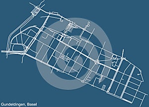 Street roads map of the Gundeldingen District of Basel, Switzerland