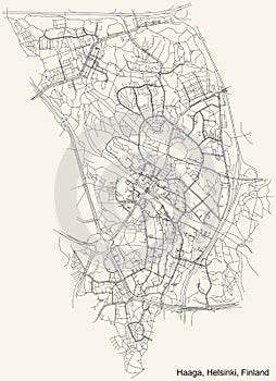 Street roads map of the Haaga Haga neighbourhood of Helsinki, Finland