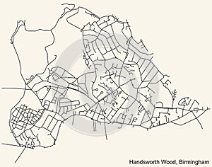 Street roads map of the Handsworth Wood neighborhood of Birmingham, United Kingdom