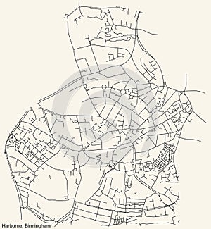 Street roads map of the Harborne neighborhood of Birmingham, United Kingdom