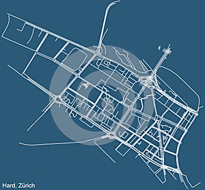 Street roads map of the Hard Quarter of Zurich, Switzerland