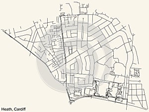 Street roads map of the Heath electoral ward of Cardiff, United Kingdom