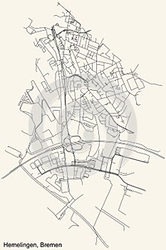 Street roads map of the Hemelingen subdistrict of Bremen, Germany