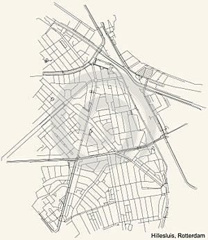 Street roads map of the Hillesluis quarter neighbourhood of Rotterdam, Netherlands