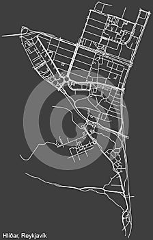 Street roads map of the HLÃÃAR DISTRICT, REYKJAVIK