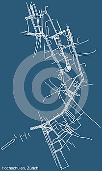 Street roads map of the Hochschulen Quarter of Zurich, Switzerland