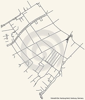 Street roads map of the Hoheluft-Ost quarter of the Hamburg-Nord borough bezirk