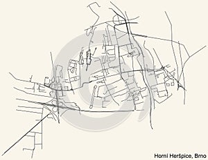 Street roads map of the HornÃ­ HerÅ¡pice cadastral area of Brno, Czech Republic