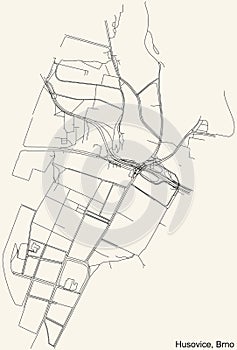 Street roads map of the Husovice cadastral area of Brno, Czech Republic