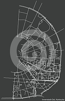 Street roads map of the Innenstadt-Ost district of Karlsruhe, Germany