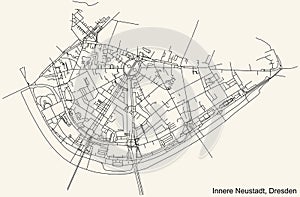 Street roads map of the Innere Neustadt quarter of Dresden, Germany