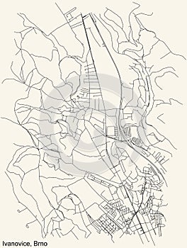 Street roads map of the Ivanovice district of Brno, Czech Republic