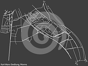 Street roads map of the KARL-MARX-SIEDLUNG QUARTER, WORMS