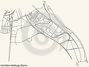 Street roads map of the KARL-MARX-SIEDLUNG QUARTER, WORMS