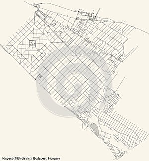 Street roads map of the Kispest 19th district XIX kerÃ¼let of Budapest, Hungary