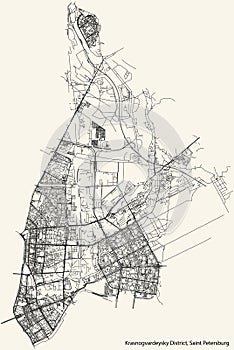 Street roads map of the Krasnogvardeysky District of Saint Petersburg, Russia